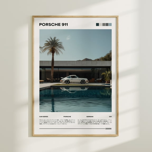 MSFCON Car by the Pool, Vintage Porsche Print, German Car Wall Art, Magazine Car Poster, Old Classic Car Poster, Modern Fathers Day Car Decor Art