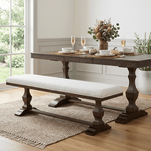 WAMPAT Modern Farmhouse Dinning Bench Seat,59.8" Upholstered Bench with Premium Fabric and Solid Wood Legs for Kitchen, Living Room & Bedroom,Espresso