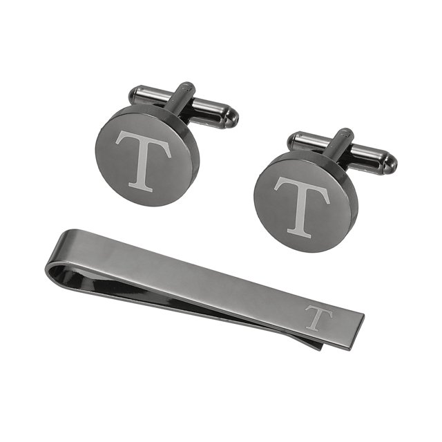 Uxcell Gemelos, Clip de Corbata Inicial y Juego de Gemelos para Hombres Clásico de Cobre, Letra T (Negro)
