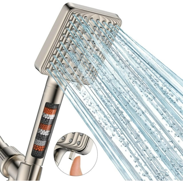 Filtered Shower Head - 6 Modes High Pressure Handheld Shower Head with Filter Mineral Beads, Detachable Handheld Showerhead Set with 59 inch Stainless Steel Hose (Brushed Nickel)