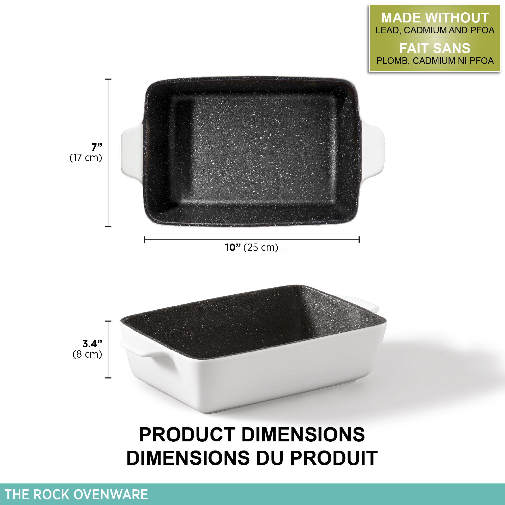 Starfrit The Rock Plat de cuisson en céramique antiadhésif - 25x17cm (7" x 10") - Rectangle - Va au four - Facile à nettoyer - Va au lave-vaisselle