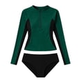 thumbnail image 3 of Bainana Girls Swimsuit Kids 2 Pieces Tankini Swimwear Color Block Rash Guard Shirt And Bikini Bottom Beach Wear For And Youths 9-10 Years Army Green, 3 of 4
