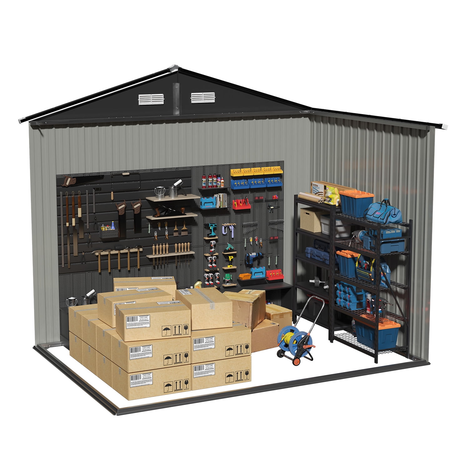 Clouddwell 7.5x5 ft. Outdoor Storage Shed, Brown Metal Garden Shed with Double Lockable Doors for Backyard, Patio