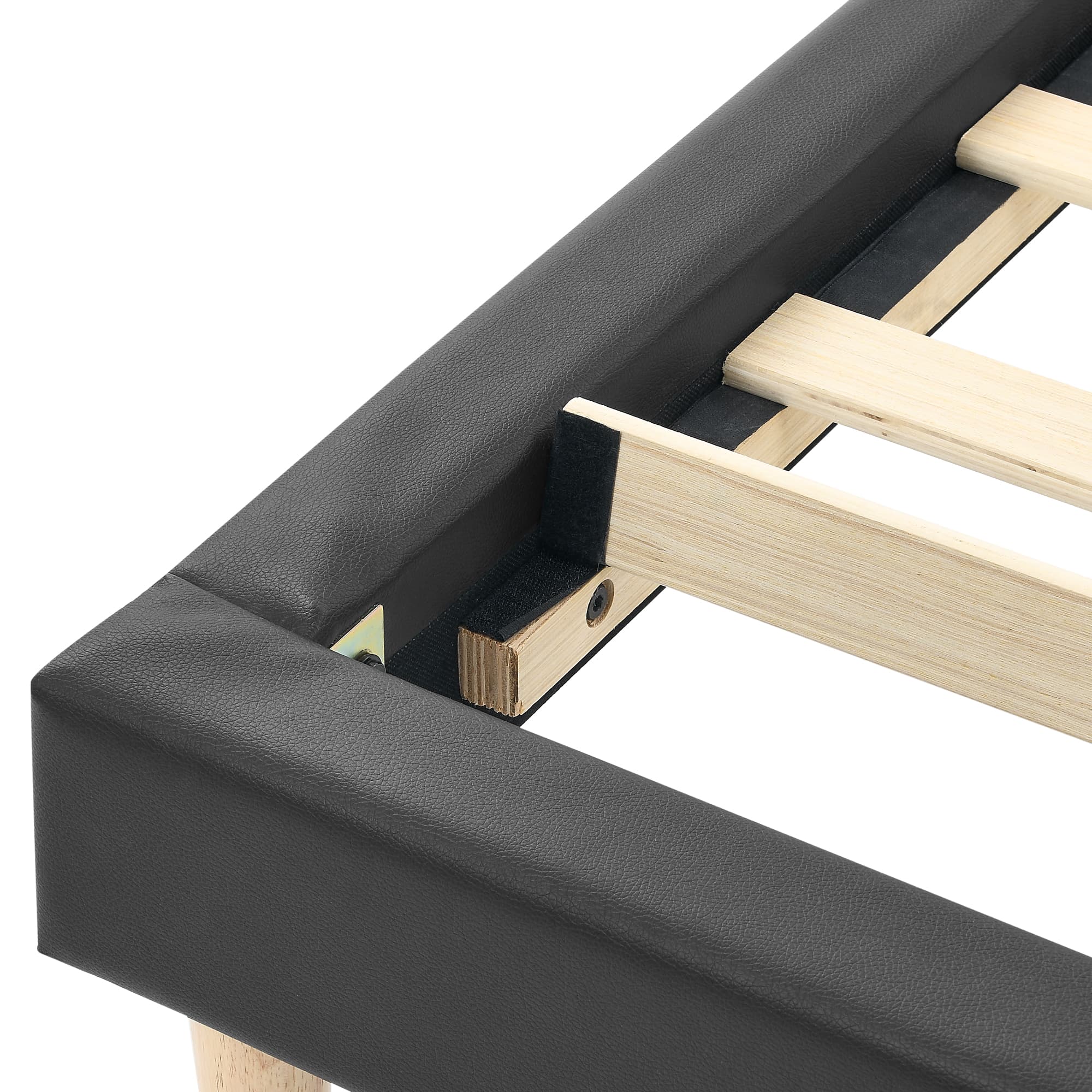 BSHTI FULL Size Platform Bed Frame with Wood Slat Support, with Robust Wood Slats and a Center Support Leg, Faux Leather Upholstery, Convenient Assembly, Black