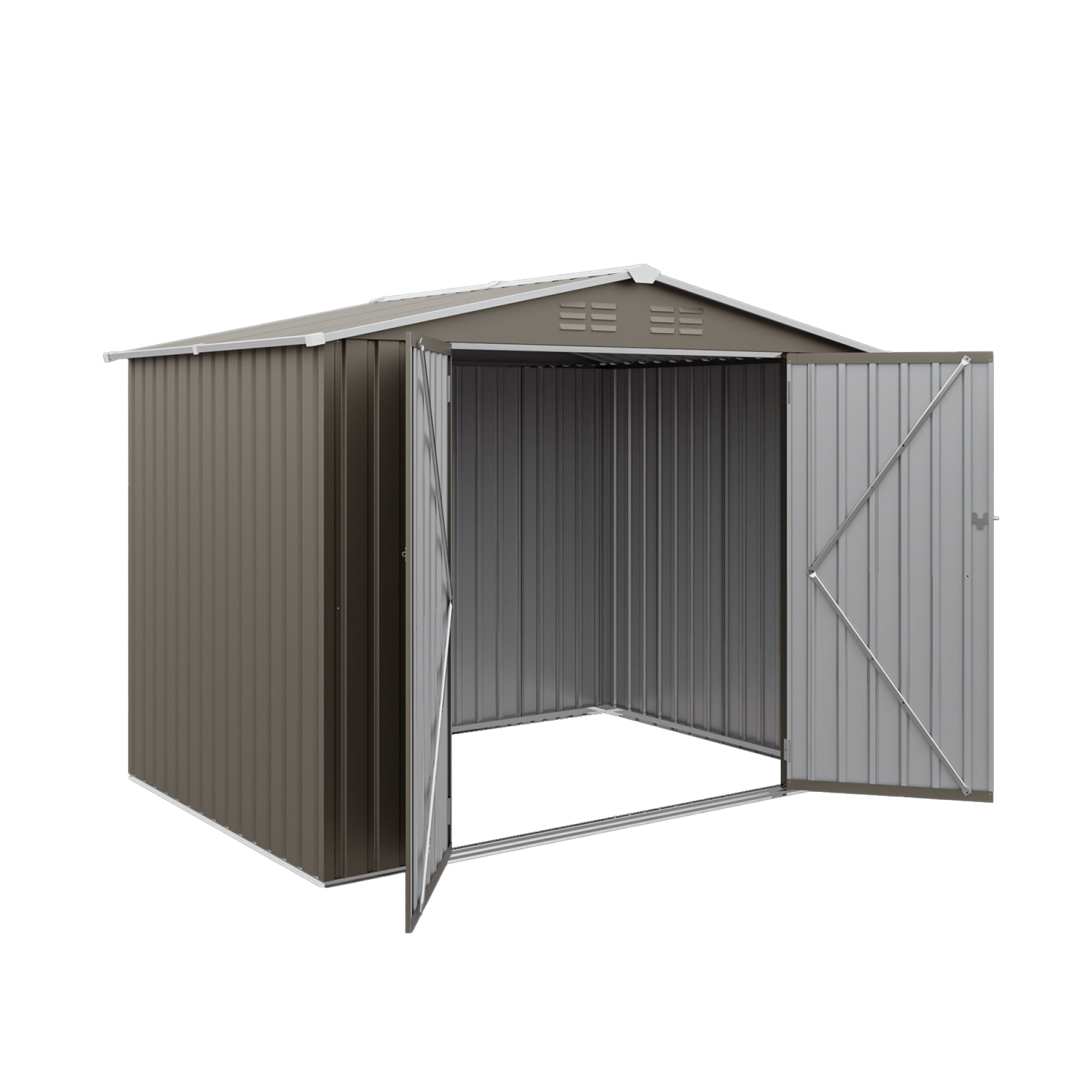 Leumius 8x6 FT Outdoor Metal Storage Shed, Galvanized Steel Panel Tool House with Lockable Double Door & Built-in Vents for Backyard, Patio, Lawn Olive Grey