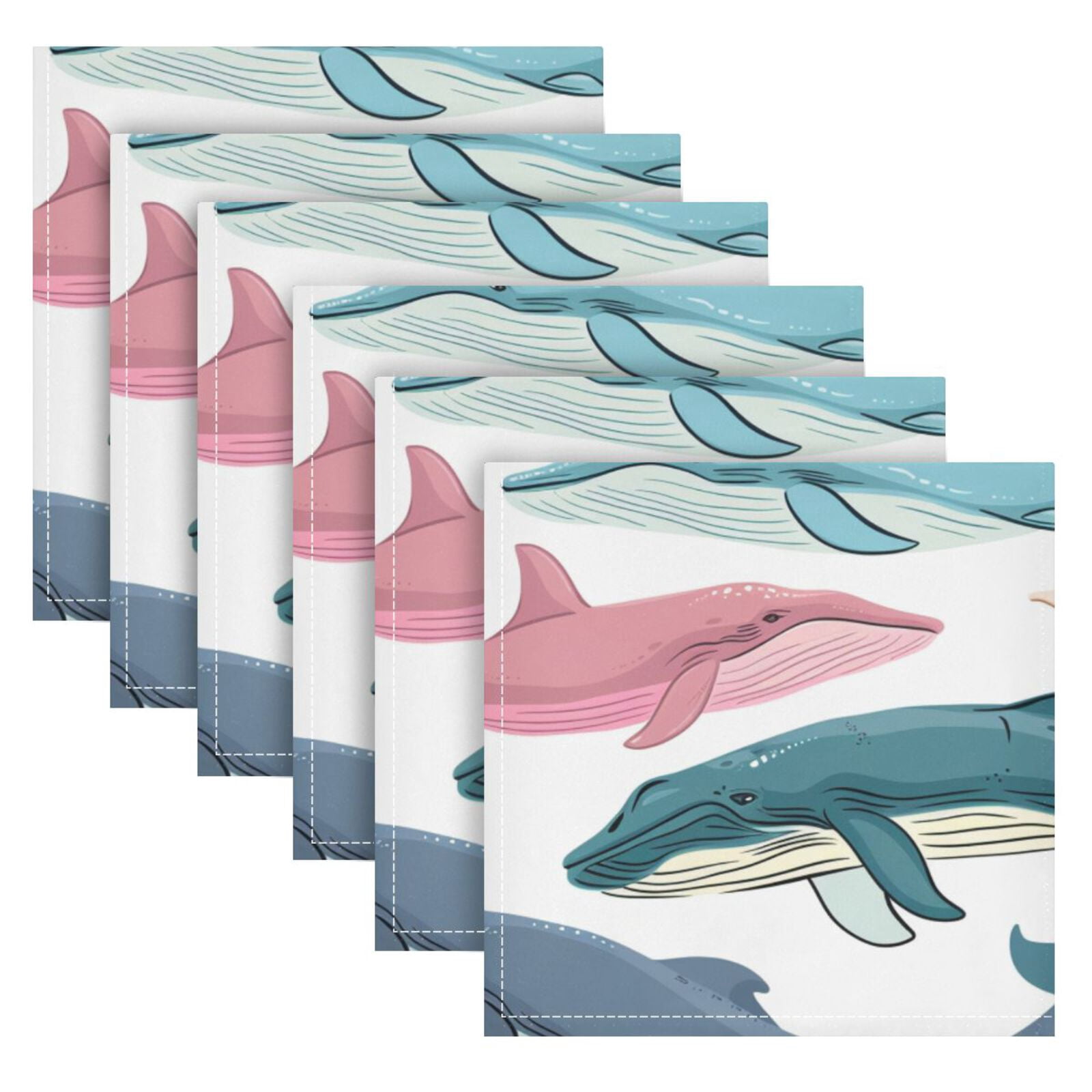 JSTEL Colorful Whales Cloth Napkins Set of 6, 20x20 Inch Washable and Reusable Napkin for Decoupage Dinner Party Everyday Use