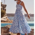 thumbnail image 4 of Strappy Dress, Polyester Fabric Summer Long Skirt Elastic Bust Machine Washable  For Streetwear For Beach Party Blue Geometry M, 4 of 7