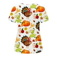 thumbnail image 4 of BloomJoy Scrubs for Women Ladies' Thanksgiving Printed Short Sleeved Protective Clothing V Tie Pocket T Shirt Top 1 Long Sleeve Spandex Shirt Football Women Stripes Women's, 4 of 5