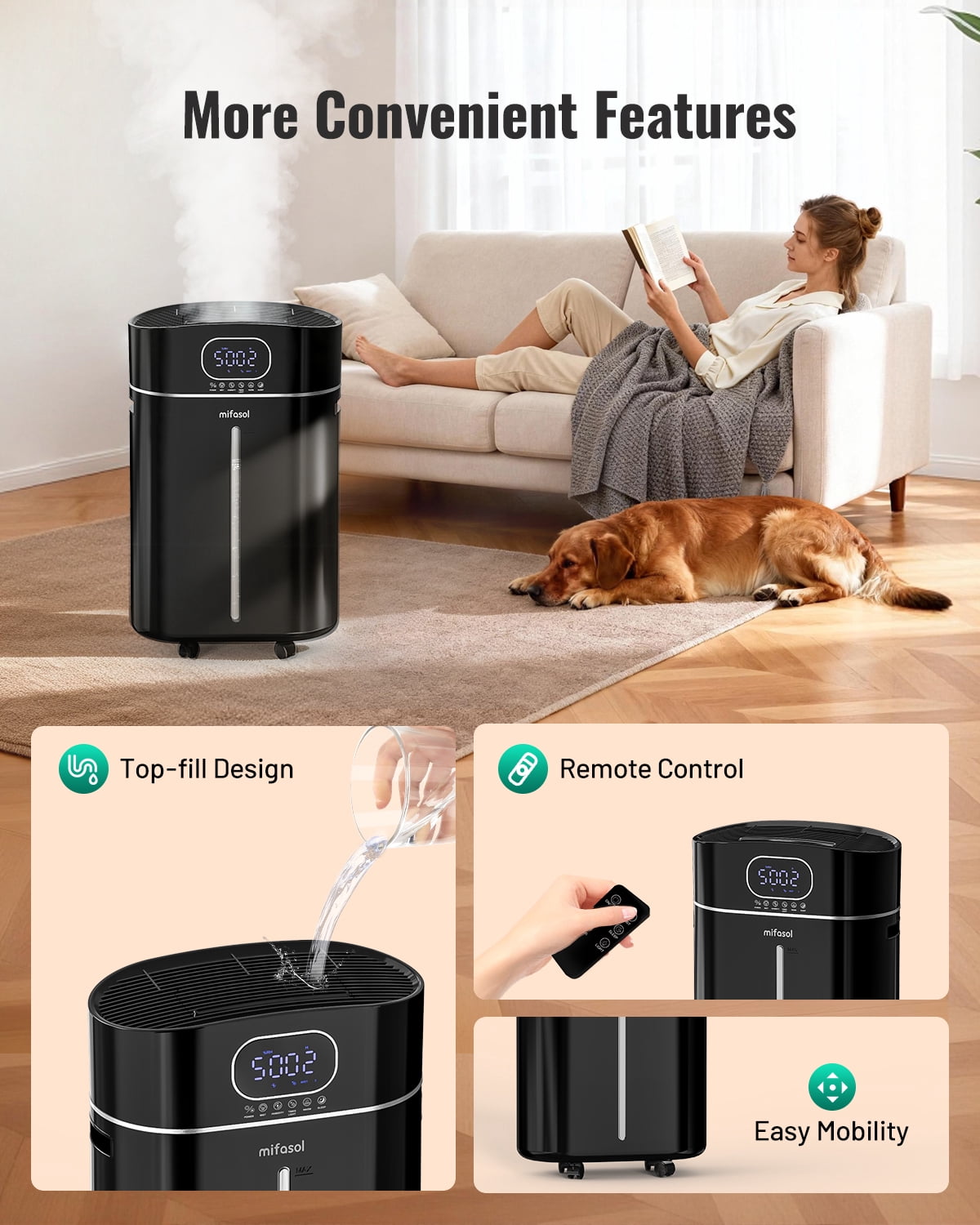 4.2Gal/16L Cool and Warm Mist Humidifier Large Room, Auto Restart Humidifiers for Home 1500 sqft, Air Humidifiers for Bedroom with Diffuser & Flame Light, Whole House Humidifiers for Baby Plant, Blac