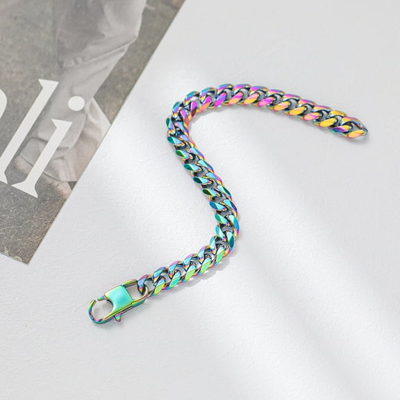 New Kpop Colorful Cuban Chain Bracelet for Women Men Stainl ess Steel Gold Plated Jewelry Fashion Lovers
