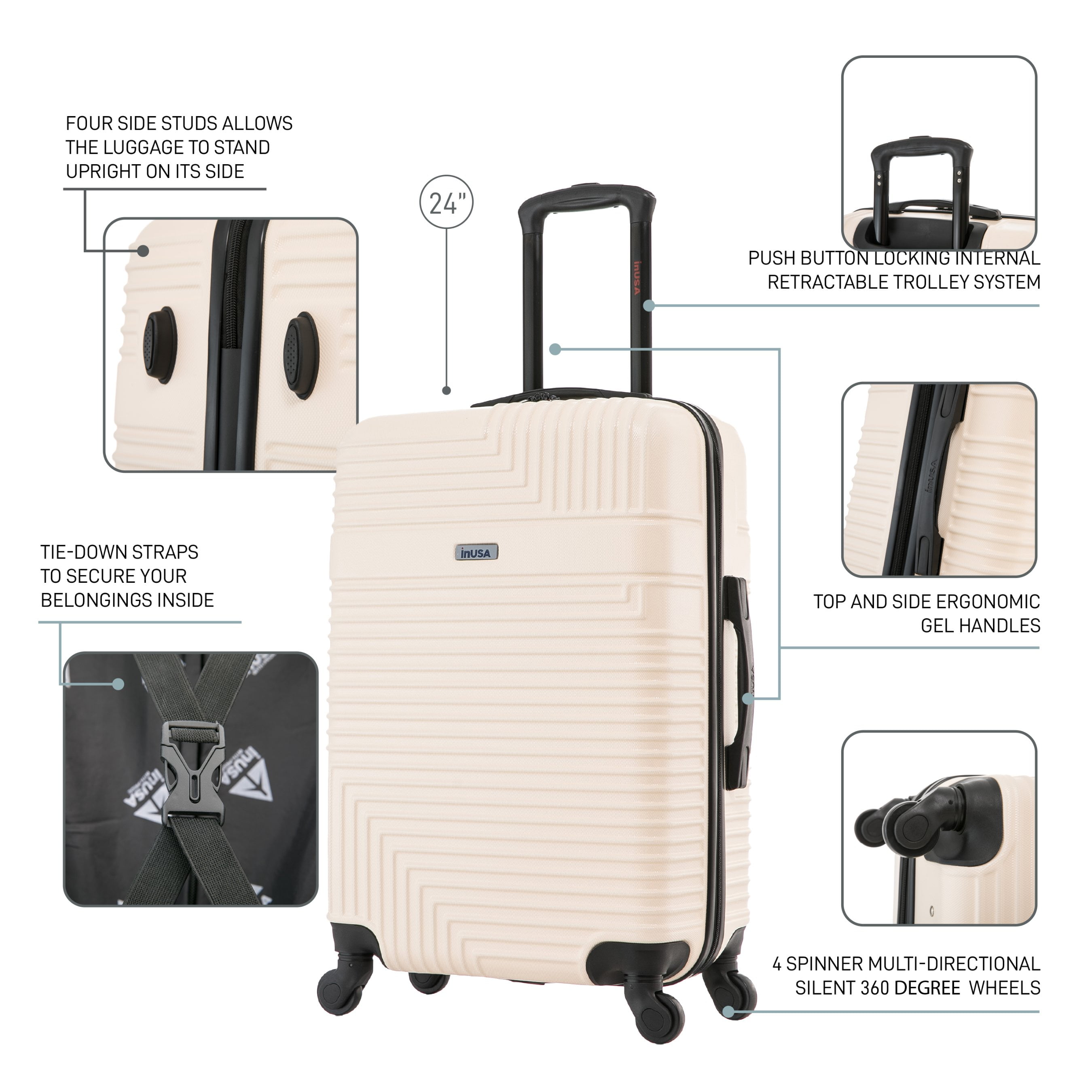 InUSA Resilience 24" Hardside Lightweight Luggage with Spinner Wheels, Handle, and Trolley, Sand