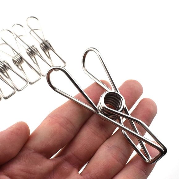Hahiyo Pinzas Para Ropa Clips Para Virutas Todo Metal Acero Inoxidable Sin Manchas De Óxido Agarre Fuerte Con Viento Fuerte 3.4 Pulgadas Paquete De 14 Extra Grande No Se Deshaga Abierto De Par En Par