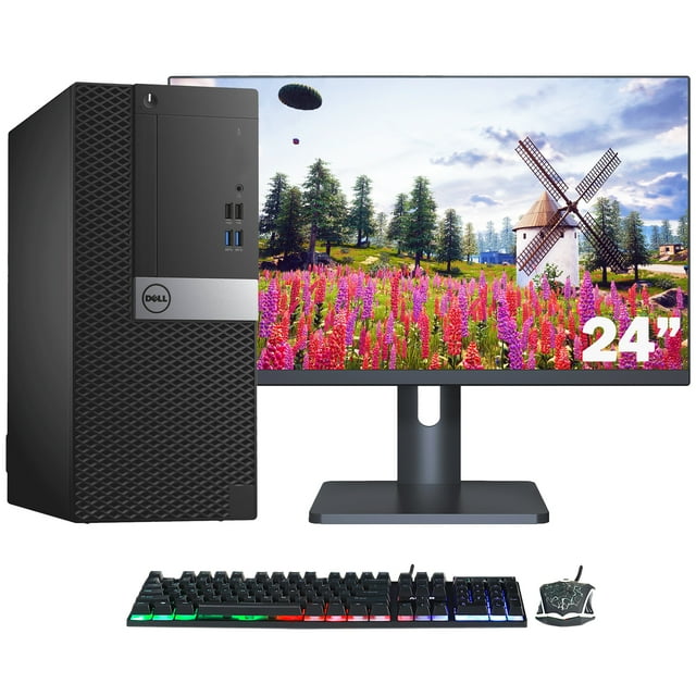 Dell Ordinateurs OptiPlex Mini Tour PC de Bureau Professionnel avec Moniteur 24 Pouces, AMD Radeon R7 350X, Processeur Intel i5 Quad-Core, 16 Go RAM DDR4, 1 To SSD, Windows 10 Pro - Noir (Reconditionné)