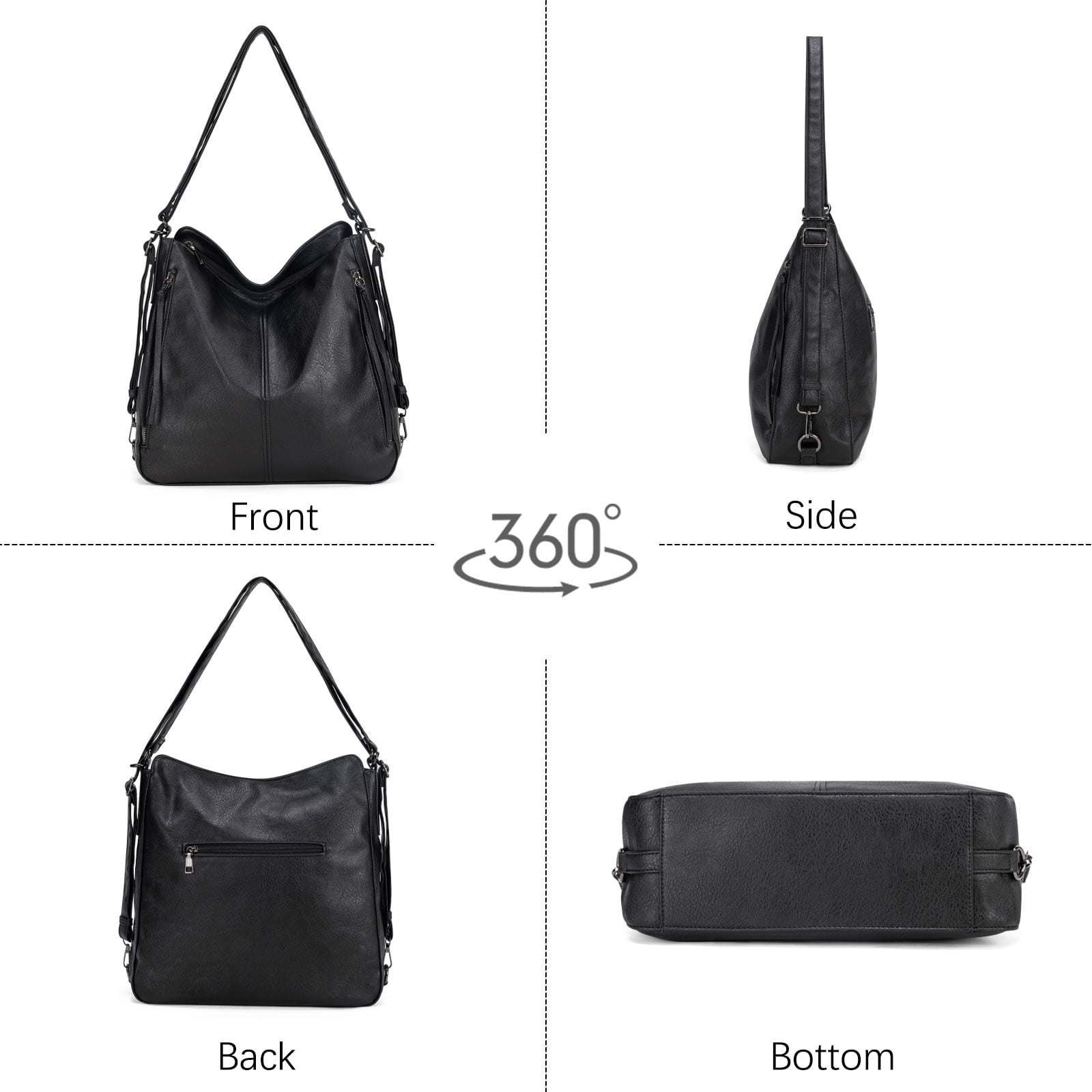 Kabaqoo Leather Shoulder Bag for Women, 3pcs Crossbody Purses Tote Satchel, black