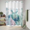 thumbnail image 6 of No Hook Shower Curtain, Teal Sea Turtle Shower Curtains for Bathroom with See Through Top Window, Summer Coastal Coral Ocean Grey Wooden Waterproof & Washable Bath Curtain Stall 48"x72", 6 of 9