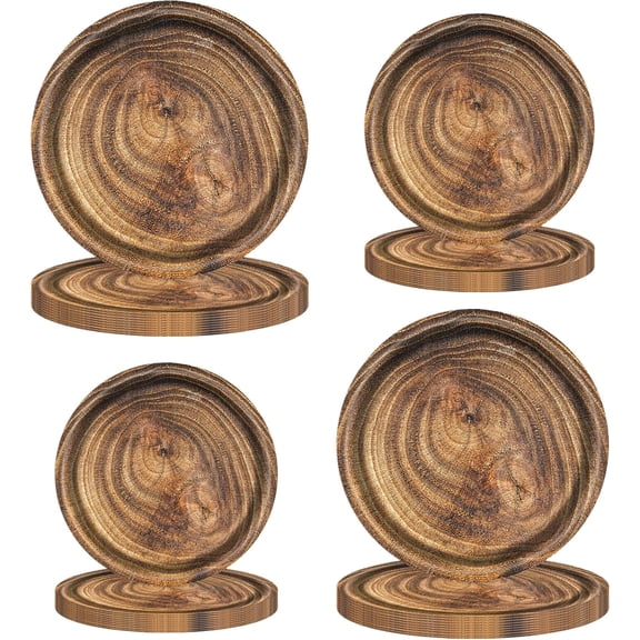 80 Pcs Wood Grain Paper Plates Birthday Decorations Party Disposable Tableware for Lumberjack Camping Hunting Theme Party Supplies, Serves 40 Guests