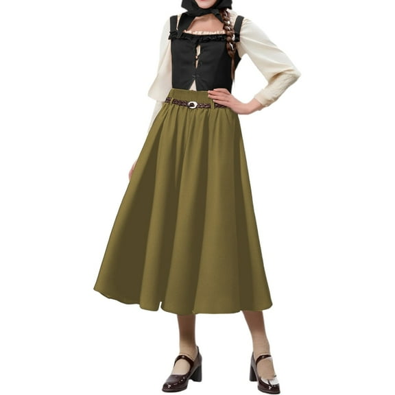 Landzoo One Women's Casual Beer Festival Solid Color Midi Skirt With Belt For Party And Daily Wear Beautiful Stylish Women's Skirt