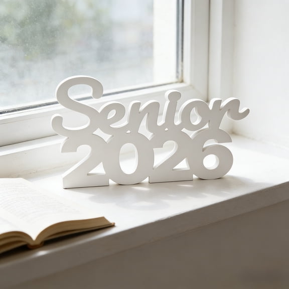 Class of 2026 Wooden Table Sign Centerpiece, 11 x 6.69 Inch White Graduation Photo Booth Prop for High School Senior Night and College Graduation Party Decorations