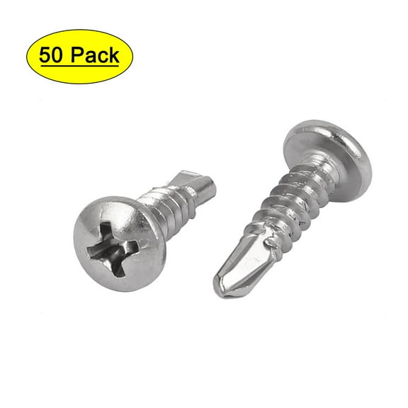 M4.2 x 16mm #8 Thread 410 Stainless Steel Pan Head Self Drilling Screws 50Pcs