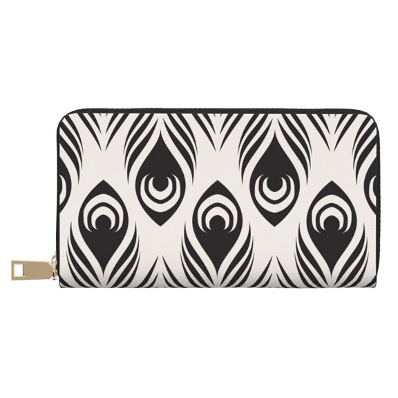 Large-Capacity Pu Leather Wallet Unisex Multi-Card Compartments Stylish Clutch Bag Pattern Stylized Peacock Bird