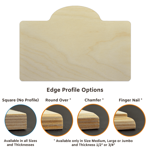 Pack of 1, Large 12" x 8" x 1/2" Unfinished Plywood Chamfer Oval Top