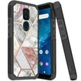 thumbnail image 1 of ANJ+ Slim Dual Layer Hybrid Shockproof Case + Tempered Glass Cover for Cricket Icon 3, Splendor, AT&T Motivate 2 - Nordic White Marble, 1 of 3