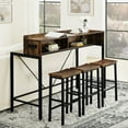 thumbnail image 3 of AENKYO 59" 4-Piece Sofa Bar Table and Chair Set, Dining Table with 3 Saddle Stools, Charging Station & LED Lights, Rustic Brown, 3 of 12