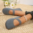 thumbnail image 4 of Hinvhai Wide Toe Flat Shoes Women Mary Jane Flat Shoes Comofortable Ballet Flat with Straps Slip on Washable Knit Casual Flats Gray 9.5(43), 4 of 9