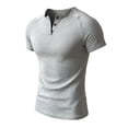 thumbnail image 3 of UVEASISHA Mens Muscle Henley Shirts Slim Fit Short Sleeve Workout T-Shirt Button Up Casual Gym Athletic Shirts Lightweight Breathable Collarless T Shirt Gray M, 3 of 6