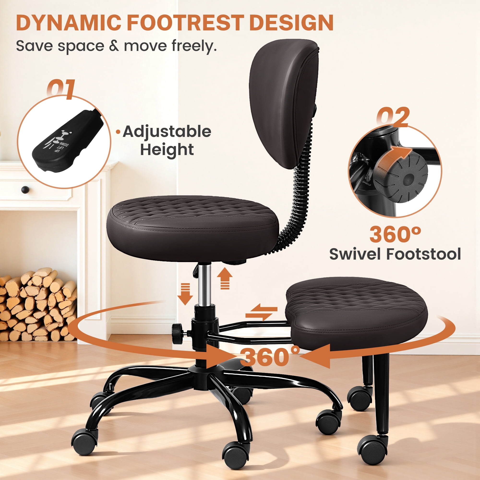 COOLHUT Cross Leg Office Chair, Adult ADHD Office Chair, Height Adjustable Yoga Office Chair, Meditation Chair with Lumbar Support, Home Office Kneeling Chair, Brown