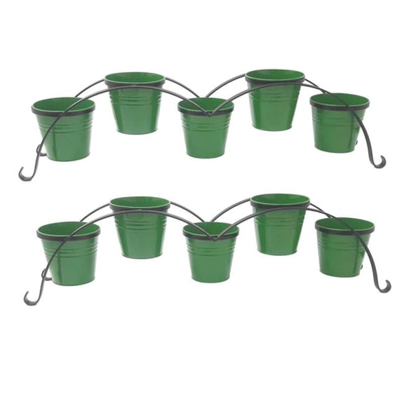 Houston International Trading 7136-5E SA S/2 7136-5E SA S/2 Enameled Galvanized Planters with Iron Stand, Sage