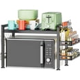 thumbnail image 1 of Extendable Microwave Oven Rack - Over Microwave Shelf Countertop 2 Tier Kitchen Microwave Stand (L15.7~23.6" xW12.8 xH17.7) with Spice Rack and 6 Hooks Black, 1 of 12