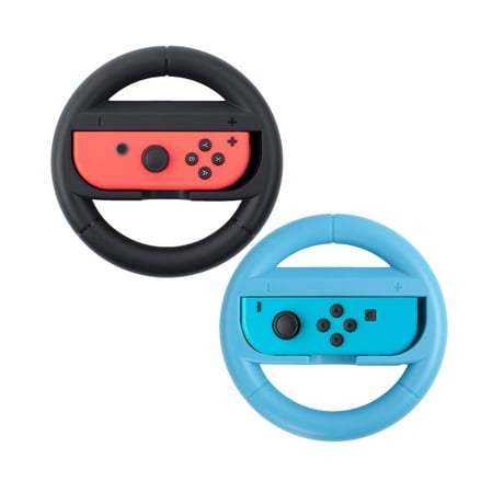 Nintendo Switch Wheel (2-Pack Set) by Insten Joy-Con Protective Steering Wheel Handle Grip [Extra Protection] for Nintendo Switch Joy Con Left/Right Controller Racing Game (Best Steering Wheel Controller)