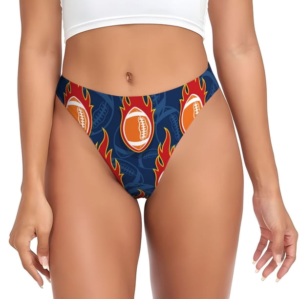 Balery American Football and Fire Flames Tangas de Algodón para Mujer con Estampado – Ropa Interior Sexy, Transpirable, G-string-Large
