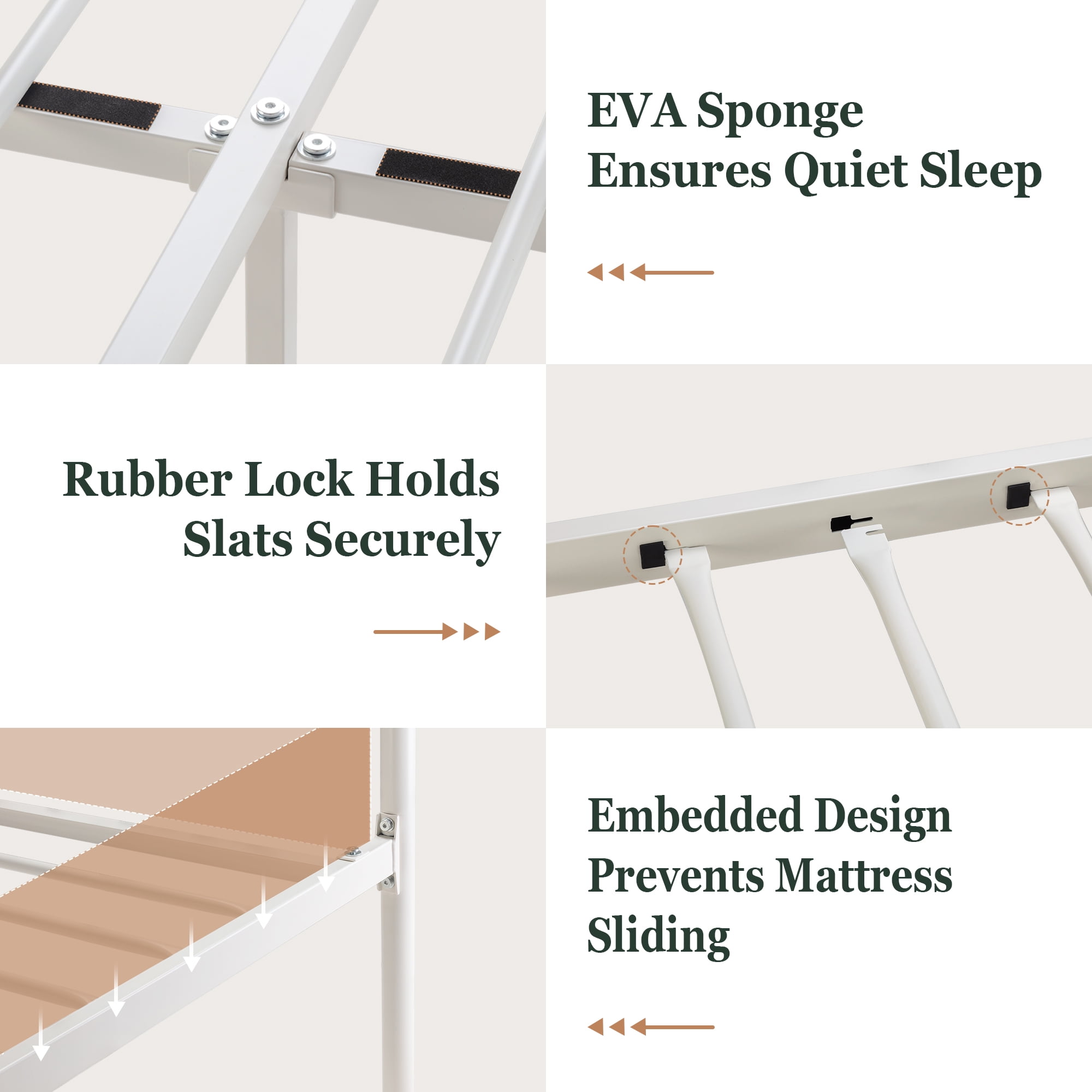 Amolife King Bed Frame, Metal Platform Bed with Vintage Headboard & No Box Spring Needed, White