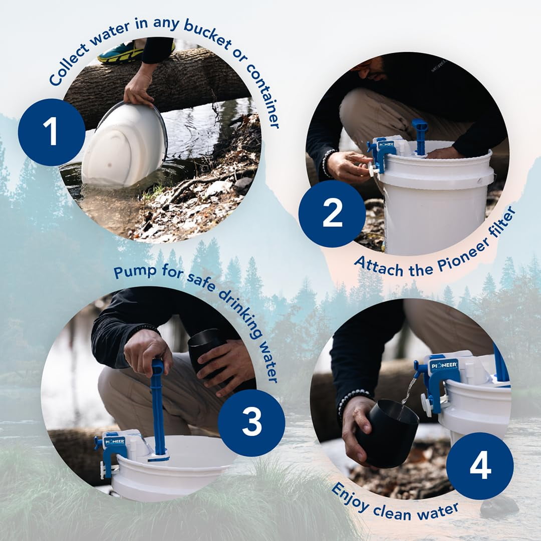 Grifaid Pioneer Outdoor Water Filtration System. Bucket Pump Purifier Produces Clean Drinking Water for Backpacking, Survival, Hiking, Emergency