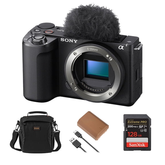 Sony Alpha ZV-E10 II Mirrorless Camera, Black, Bundle with PRO 128GB Memory Card, Battery and Shoulder Bag
