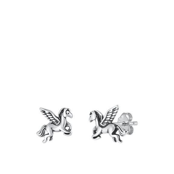 Sterling Silver Flying Pegasus Oxidized High Polished Earrings 925 Jewelry Female Unisex
