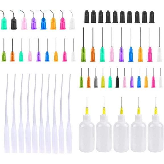 54Pcs 30ml Precision Tip Applicator Bottles Kit, Dispensers Applicator Bottles for Liquid, Glue Oil, Acrylic Paint  5 Squeeze Bottles, 5 Syringe Caps, 5 Glue Nozzles and 39 dispensing needles