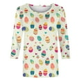 thumbnail image 5 of Staron Hauts de Pâques pour Femmes en Liquidation à Moins de 5$ Col Rond T-Shirt Manches 3/4 T-Shirts Graphiques Basiques Tunique Longueur Trois Quarts Chemises Décontractées Habillées, 5 of 5