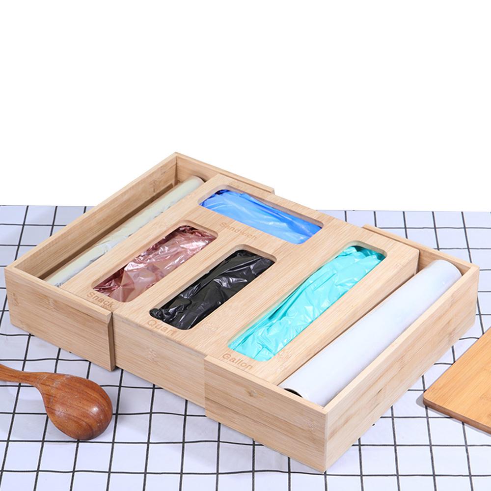 Julam Bamboo Bag Storage Organizer Expandable Sandwich Bag Organizer Box Bags Organizer for