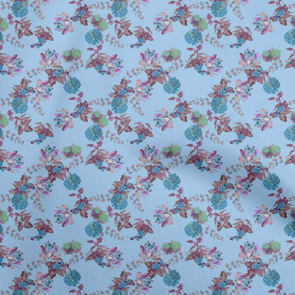 oneOone Polyester Spandex Blue Fabric Florals Craft Projects Decor Fabric Printed By The Yard 56 Inch Wide