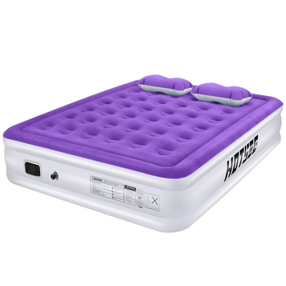 Hotsee Queen Air Mattress with Wireless Built-in Pump & Inflatable Pillows – 16" Inflatable Airbed for Camping Travel Guests, 650 lb Max, Purple