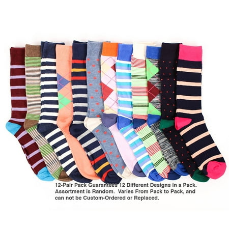 Men's Cotton Fancy Dress Socks, Assorted Dozen Pack - Walmart.com