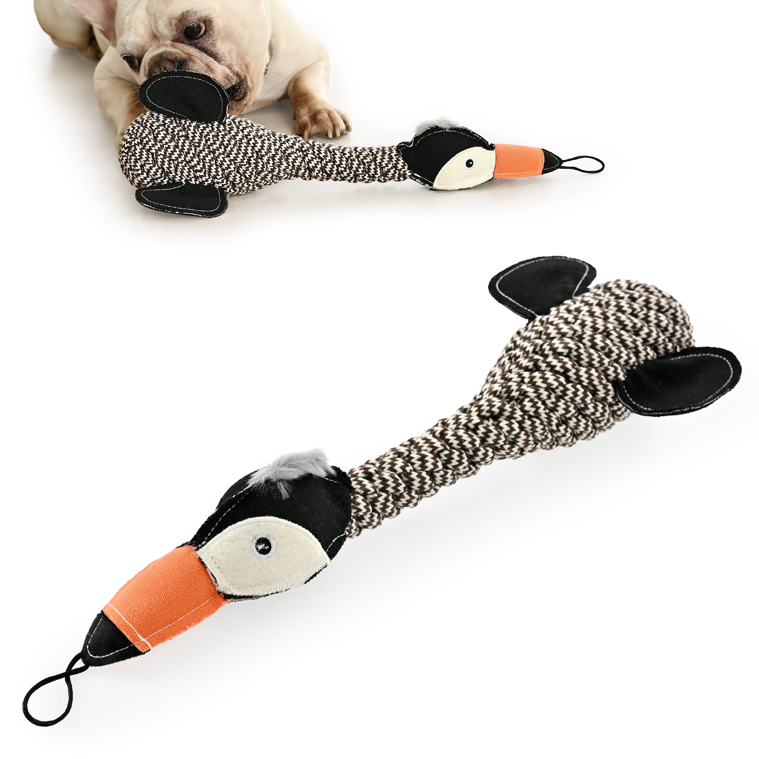 Max & Marlow 2 Pack Stuffless Squeaky Dog Toys, Cotton Rope Duck Toys for Small, Medium and Large Breed