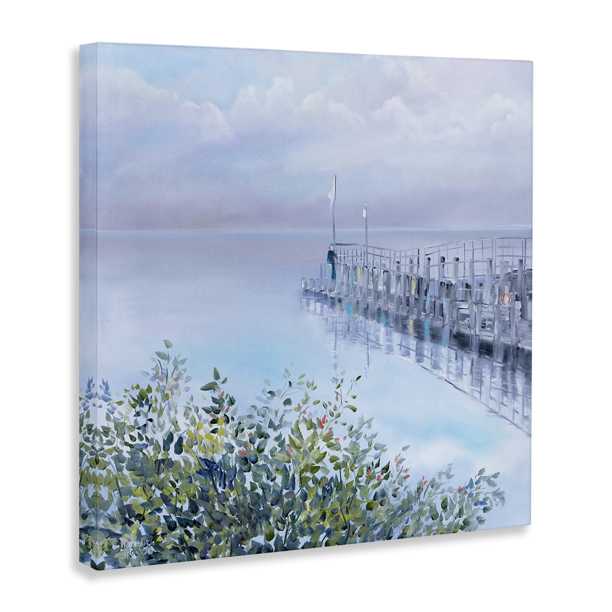 Stupell Industries Foggy Harbor Dock Landscape Painting Gallery Wrapped Canvas Art Print Wall Art, 30 x 30