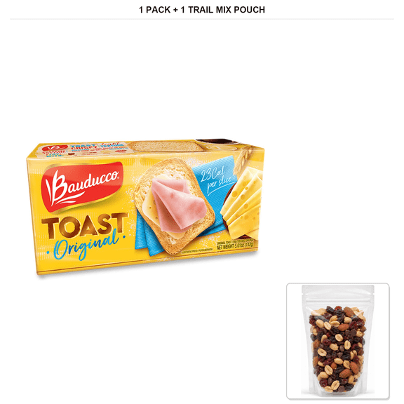 Bauducco Original Toast, 5.01 oz, 1 Pack with 1 Bybies Trail Mix Pouch, 2 oz