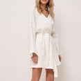 thumbnail image 4 of WZXFASHION Robe d'Intérieur pour Femmes, Couleur Unie, Col en V, Manches Longues, à Lacets, Grande Taille, Douce et Confortable, Style Décontracté, Chemise de Nuit, Vêtements de Nuit pour Femmes, Blanc, M, 4 of 9