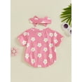 thumbnail image 4 of Suealasg Newborn Girl 2Pcs Summer Outfits 3 6 9 12 18 Months Infant Short Sleeve Floral Leaf Print Romper +Headband Set Baby Girl Clothes, 4 of 8