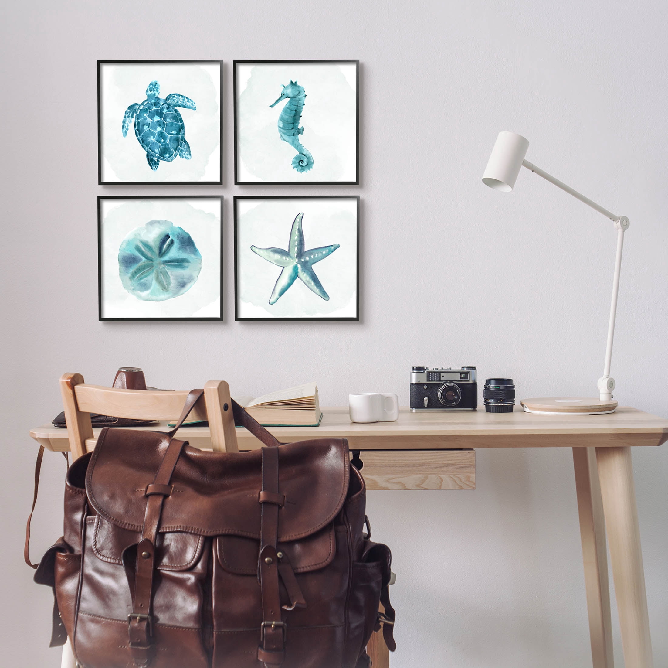 Stupell Industries Aquatic Ocean Life Portraits Graphic Art Black Framed Art Print Wall Art, Set of 4, Design by Kim Allen